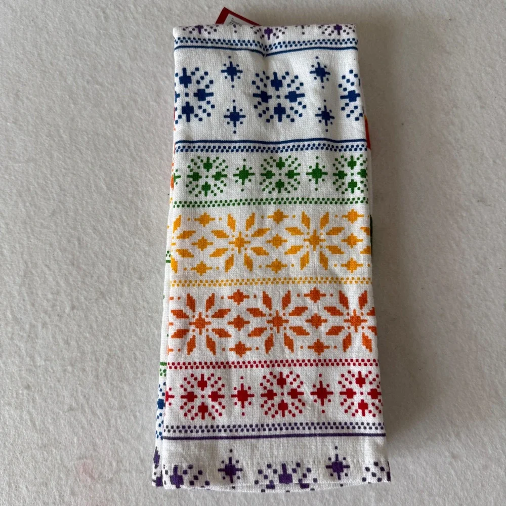 St. Nicholas Square Kitchen Towels Unisex OS White Rainbow Holiday Set of 2